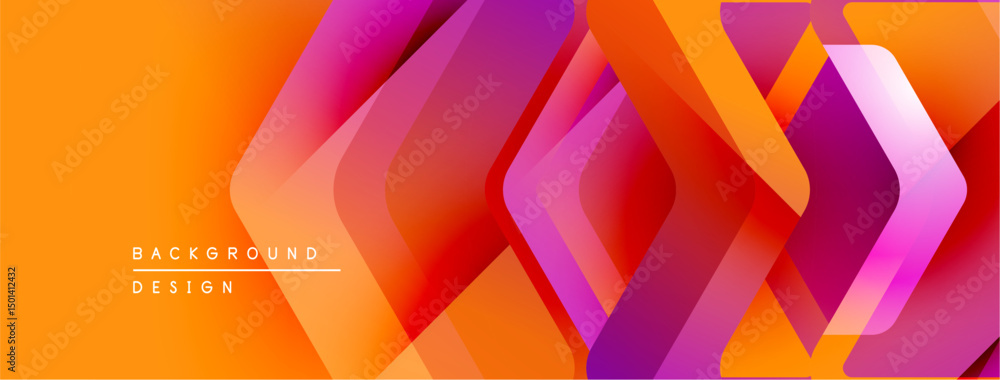 Poster abstract geometric shapes overlap, creating vibrant orange, pink gradients. modern design element fo