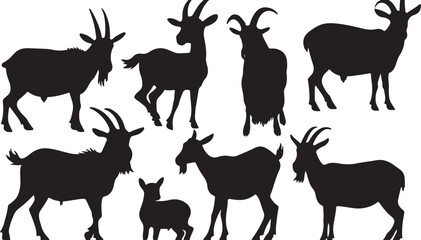 Stylized Silhouette Goat Graphic: Iconic Vector Artwork of Rural Wildlife and Grazing Domestic Fauna for Animal Lovers