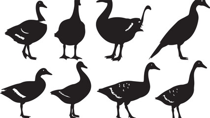 Fototapeta premium Artistic Geese and Animal Shapes: Black and White Minimalist Bird Silhouettes in Nature Illustration Graphic Artísticas