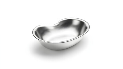 Clean shiny stainless steel spoon and bowl with a sugar bowl isolated on white