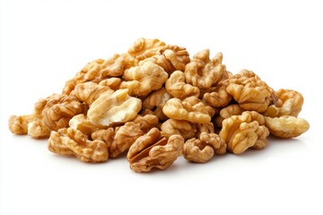 Fototapeta premium Walnut pile on white background. Artificial Intelligence image