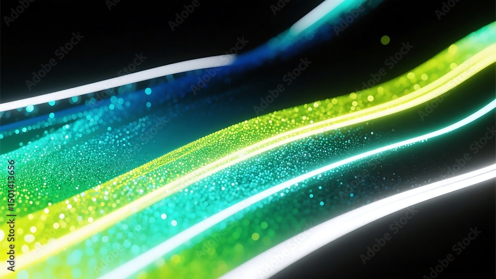 Aufkleber abstract digital art composition of flowing lines and sparkling particles on a black background