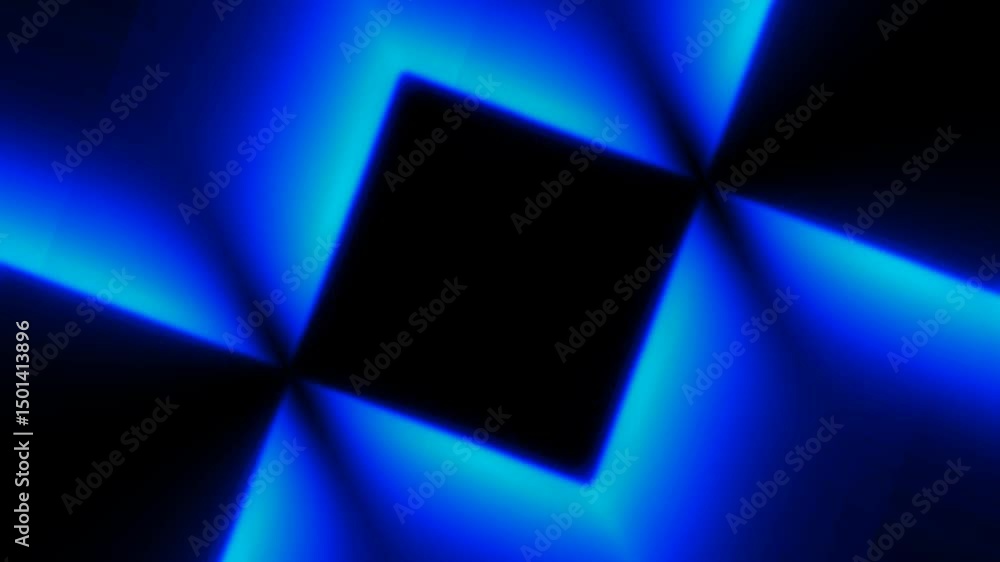 Poster a bright rotating geometric square platform. hypnosis. neon glow. sparkling rays. modern intro backg