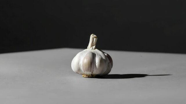 Single garlic bulb on minimalist background
