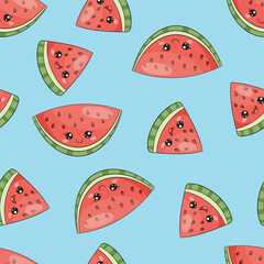 Seamless pattern of juicy watermelon slices, summer illustration. endless design