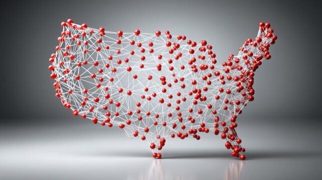 The united states map overlaid with a red molecule symbolizing economic structures and capital reallocation strategies - Powered by Adobe
