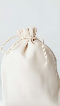 Minimalist cloth pouches with drawstring, showcasing natural textile material in clean studio environment, ready for product presentation and packaging design