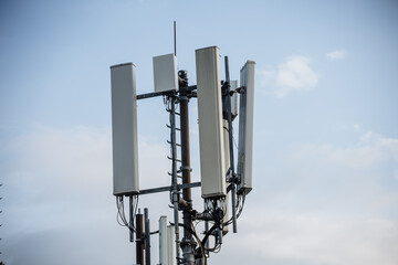 Cellular tower equipment and antennas close-up