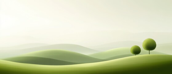 Green hills landscape with trees