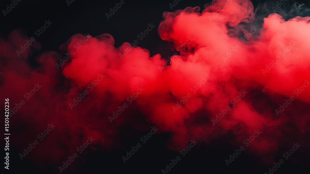 Poster dramatic red smoke cloud creating an abstract effect against a dark backdrop, resembling a nebula or