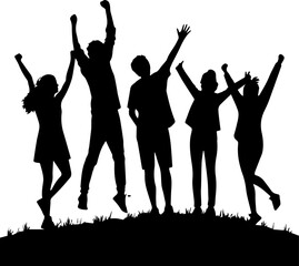 Cheering Group Silhouette - Happy Team Celebration