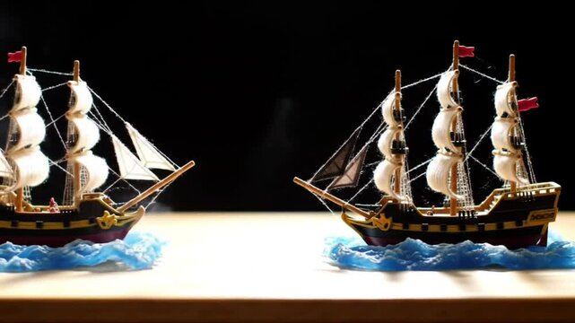 Miniature sailing ship with black background