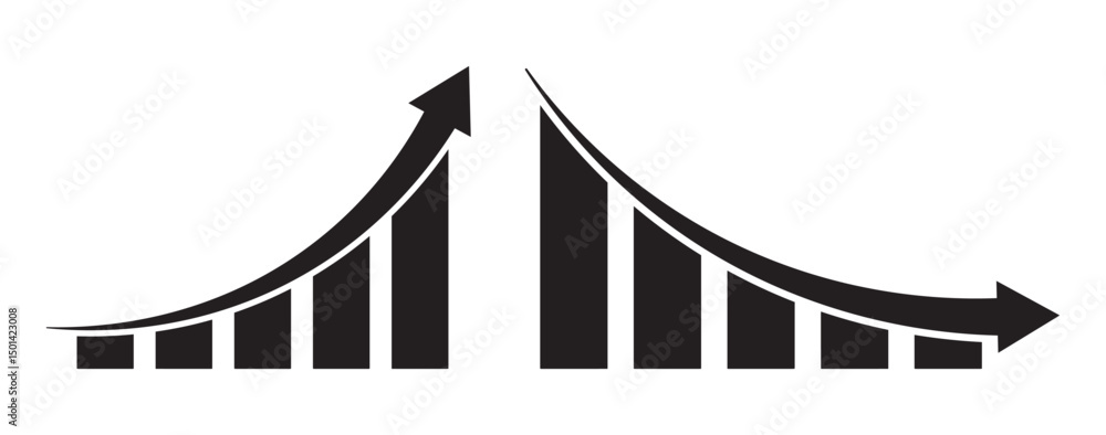 Poster up and down graph chart vector icon set. growth increase and decrease sign. economy rise and decline