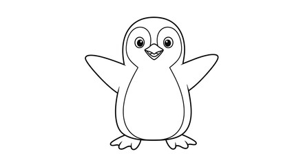 Obraz premium A cute penguin cartoon outline with a cheerful expression and its wings spread wide
