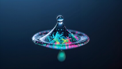 Vibrant Water Droplet Collision with Colorful Crystals