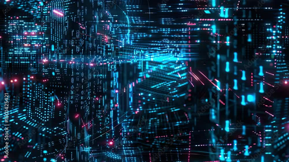 Poster experience a captivating journey through a colorful digital terrain filled with glowing data flows a