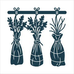 Herb Drying Rack with Bundles - Vector Illustration