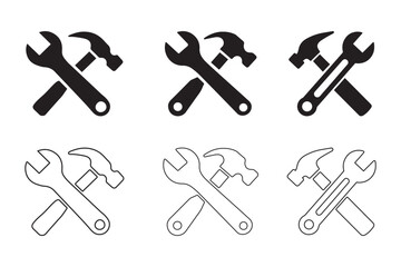 Crossed wrench and hammer tools icon set vector illustration 
