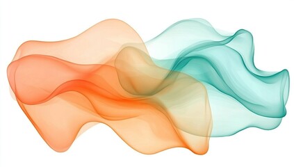Naklejka premium Abstract color waves in shades of orange and teal on a white background, fluid organic shapes, used as wallpaper or a print, digital art element for creative projects like graphic designs