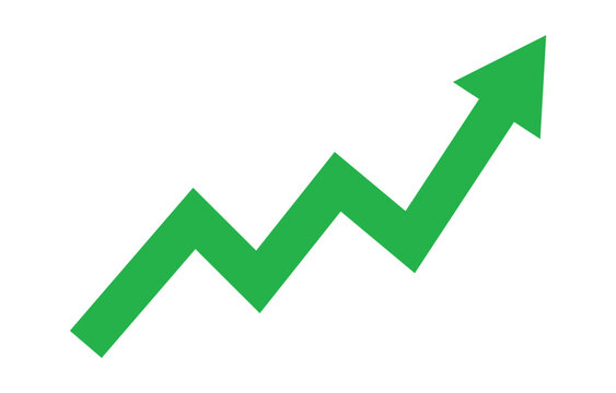 Growth arrow icon. Green success vector icon. Grow symbol isolated on white background. Growing graph icon vector. Business chart with arrow. Growths chart vector. Profit growing symbol. Growth icon.