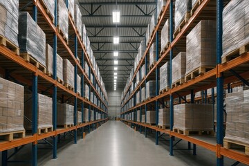 Fototapeta premium Vast organized warehouse space.