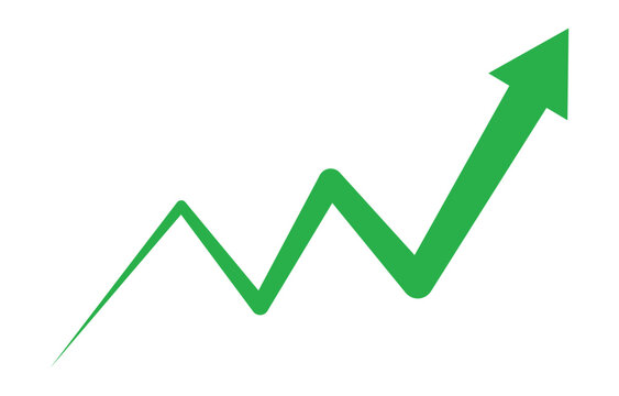 Growth arrow icon. Green success vector icon. Grow symbol isolated on white background. Growing graph icon vector. Business chart with arrow. Growths chart vector. Profit growing symbol. Growth icon.