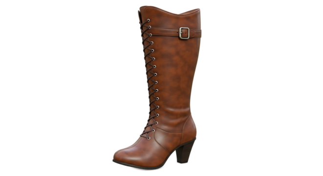 Leather boot with buckles and laces