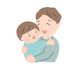小さな男の子を抱くお父さんのイラスト