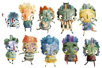 Playful Monster Characters in Watercolor Style