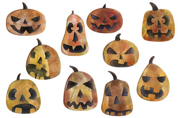 Watercolor Halloween Pumpkins clip art