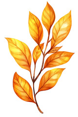 Fototapeta premium Watercolor autumn leaves branch with warm golden tones on transparent background