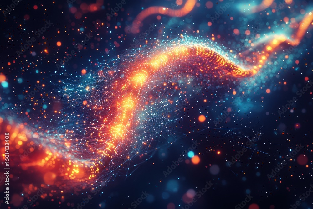 Wall mural abstract digital wave of glowing particles and lines in a futuristic cyber space background