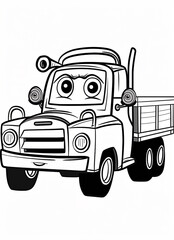 coloring pages for children black and white line art of tow truck with personality and winking headlight