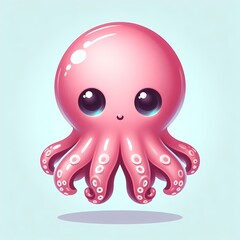 Delightful cartoon pink octopus character with big eyes on light blue backdrop