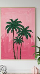 Pixelated Palm Trees Illustration Against a Pink Background Digital Art