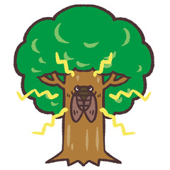 木にとまって鳴くセミのイラスト
