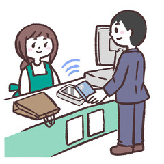 タッチ決済する人のイラスト