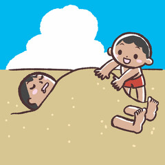 砂浜で遊ぶ人のイラスト