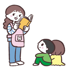 絵本の読み聞かせをするイラスト