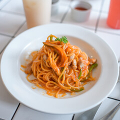 A plate of neapolitan spaghetti