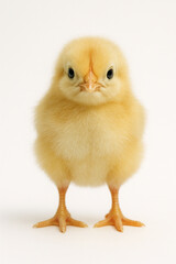 Obraz premium Adorable Yellow Baby Chick Standing Upright on Clean White Background Facing Camera 