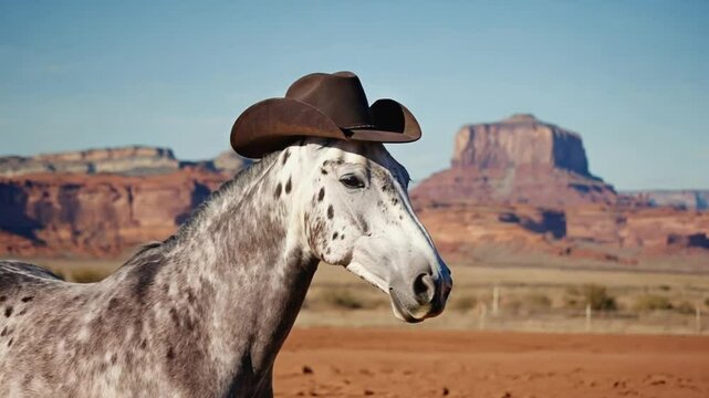 Horse with cowboy hat.