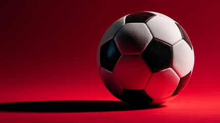 Obraz premium Soccer ball on red surface with dramatic lighting