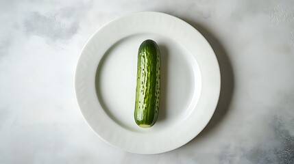 A single cucumber placed on a white plate