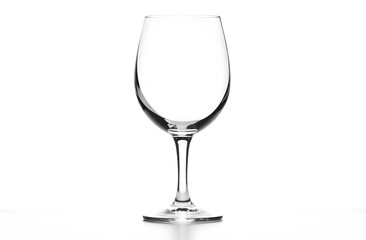 Fototapeta premium Empty clear wine glass centered on white background with clean lighting setup.