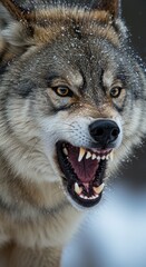 Fototapeta premium Snarling wolf displaying its teeth