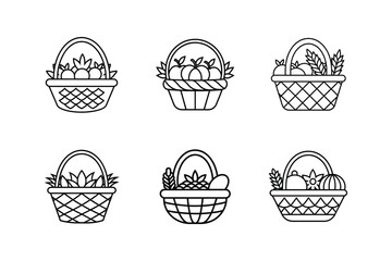 harvest basket line art vector illustration