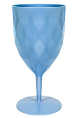 Blue plastic wine glass with faceted surface