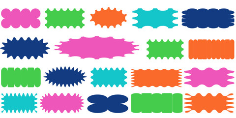 Set of Abstract Geometric Shapes and Frames, Wavy and Jagged Edges, Colorful Vector