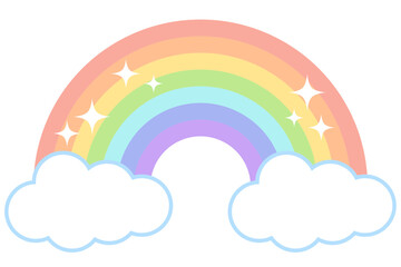Pastel rainbow sparkle with clouds flat icon for posters and websites, Vector illustration